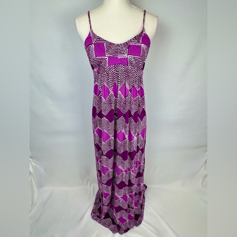 LOFT Maxi Dress Tencel Blend Sundress Sleeveless Purple Ikat Empire Waist Small